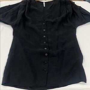 ZARA TRF Black V-Neck Button-Front Mini Dress with Puff Sleeves